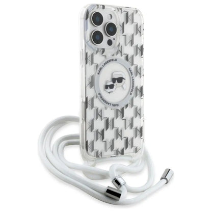 Karl Lagerfeld IML Crossbody Monogram Karl & Choupette Head MagSafe – dėklas, skirtas iPhone 16 Pro Max (skaidrus)