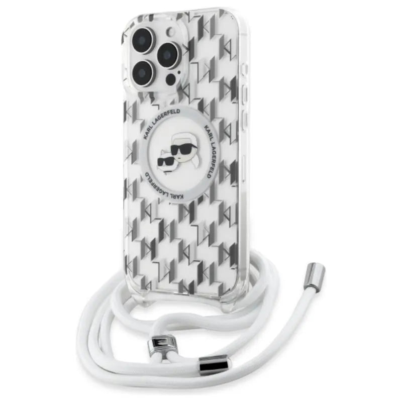 Karl Lagerfeld IML Crossbody Monogram Karl & Choupette Head MagSafe – dėklas, skirtas iPhone 16 Pro Max (skaidrus)
