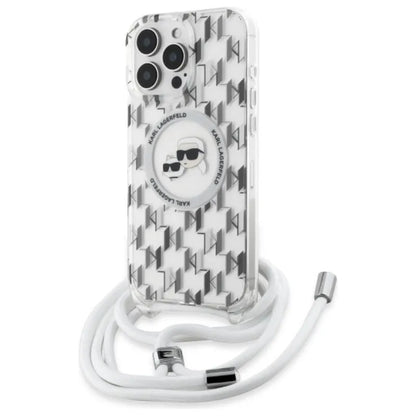 Karl Lagerfeld IML Crossbody Monogram Karl & Choupette Head MagSafe – dėklas, skirtas iPhone 16 Pro Max (skaidrus)