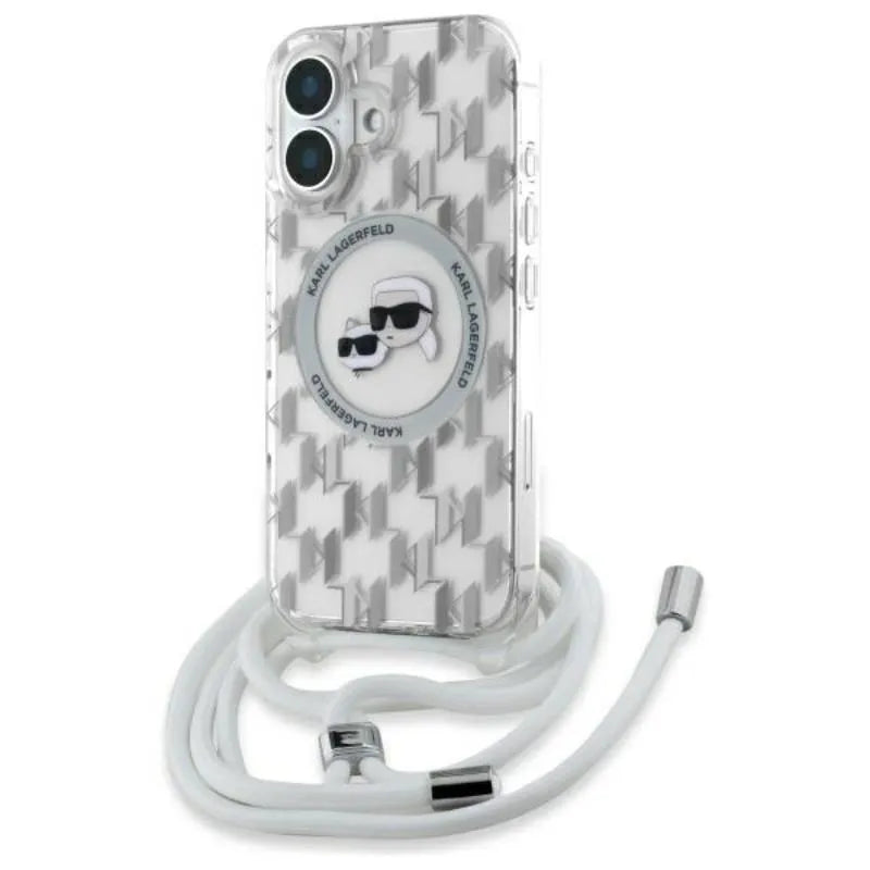 Karl Lagerfeld IML Crossbody Monogram Karl & Choupette Head MagSafe – dėklas, skirtas „iPhone 16“ (skaidrus)