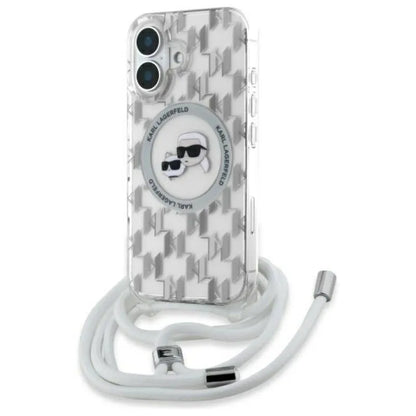 Karl Lagerfeld IML Crossbody Monogram Karl & Choupette Head MagSafe – dėklas, skirtas „iPhone 16“ (skaidrus)