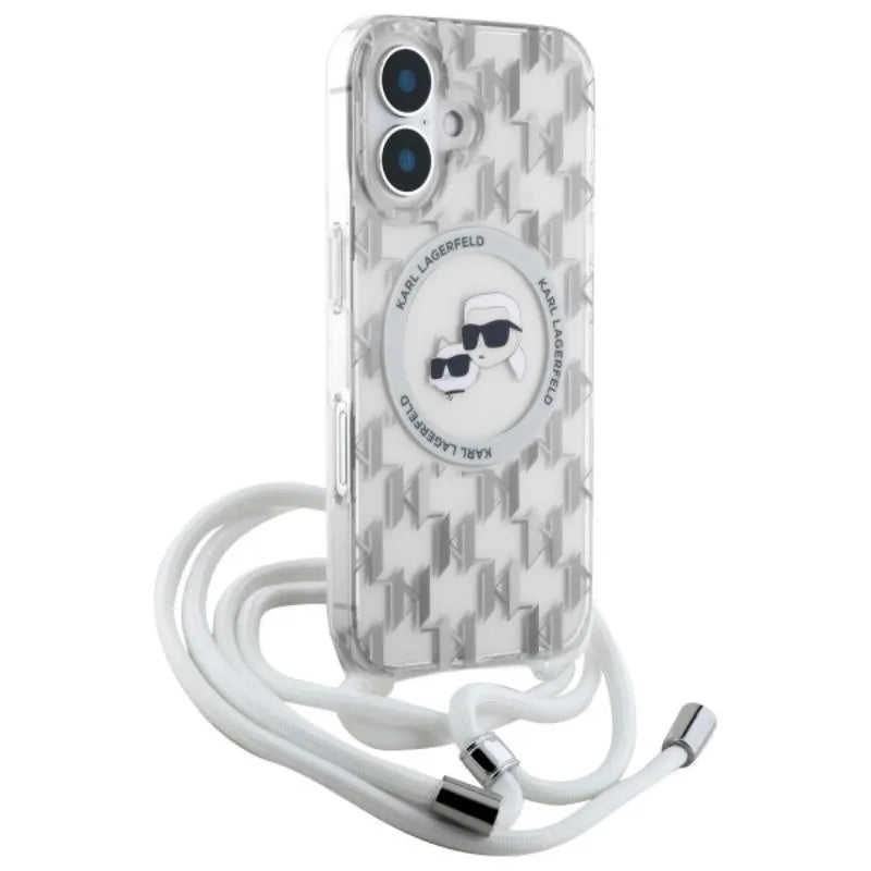 Karl Lagerfeld IML Crossbody Monogram Karl & Choupette Head MagSafe – dėklas, skirtas „iPhone 16“ (skaidrus)