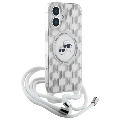 Karl Lagerfeld IML Crossbody Monogram Karl & Choupette Head MagSafe – dėklas, skirtas „iPhone 16“ (skaidrus)