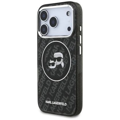 Karl Lagerfeld IML Glitter Karl & Choupette Heads Logo MagSafe - dėklas iPhone 17 Pro (juodas)