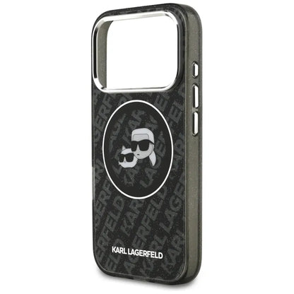 Karl Lagerfeld IML Glitter Karl & Choupette Heads Logo MagSafe - dėklas iPhone 17 Pro (juodas)