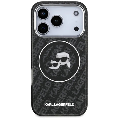 Karl Lagerfeld IML Glitter Karl & Choupette Heads Logo MagSafe - dėklas iPhone 17 Pro (juodas)