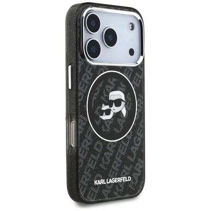 Karl Lagerfeld IML Glitter Karl & Choupette Heads Logo MagSafe - dėklas iPhone 17 Pro (juodas)