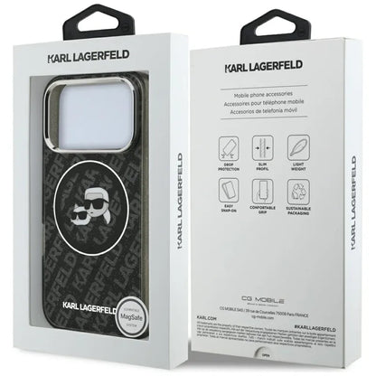 Karl Lagerfeld IML Glitter Karl & Choupette Heads Logo MagSafe - dėklas iPhone 17 Pro (juodas)