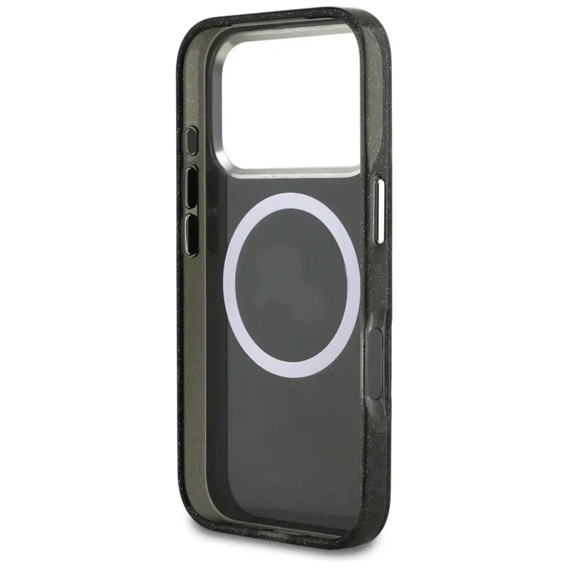 Karl Lagerfeld IML Glitter Karl & Choupette Heads Logo MagSafe - dėklas iPhone 17 Pro (juodas)