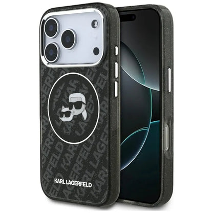 Karl Lagerfeld IML Glitter Karl & Choupette Heads Logo MagSafe - dėklas iPhone 17 Pro (juodas)