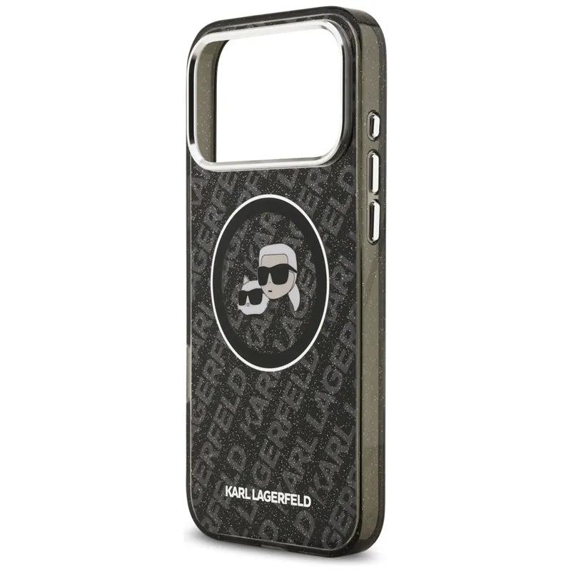 Karl Lagerfeld IML Glitter Karl & Choupette Heads Logo MagSafe - dėklas telefonui iPhone 17 Pro Max (juodas)