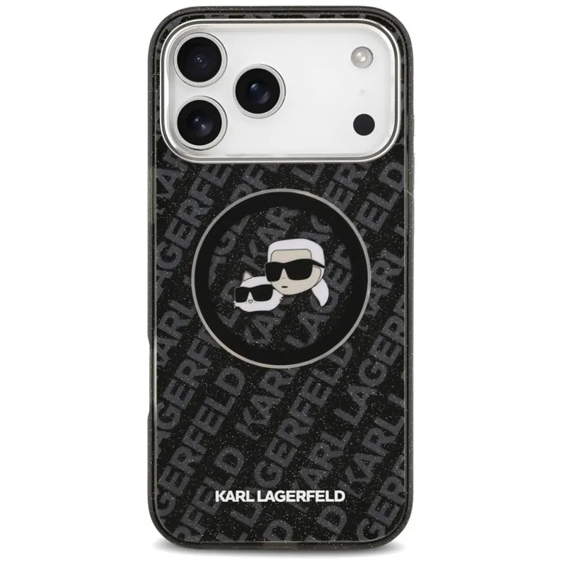 Karl Lagerfeld IML Glitter Karl & Choupette Heads Logo MagSafe - dėklas telefonui iPhone 17 Pro Max (juodas)