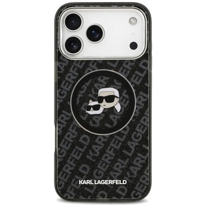 Karl Lagerfeld IML Glitter Karl & Choupette Heads Logo MagSafe - dėklas telefonui iPhone 17 Pro Max (juodas)