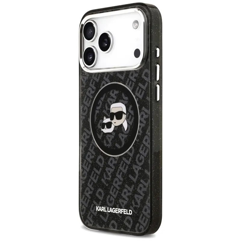 Karl Lagerfeld IML Glitter Karl & Choupette Heads Logo MagSafe - dėklas telefonui iPhone 17 Pro Max (juodas)