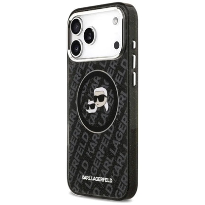 Karl Lagerfeld IML Glitter Karl & Choupette Heads Logo MagSafe - dėklas telefonui iPhone 17 Pro Max (juodas)