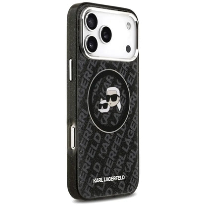 Karl Lagerfeld IML Glitter Karl & Choupette Heads Logo MagSafe - dėklas telefonui iPhone 17 Pro Max (juodas)