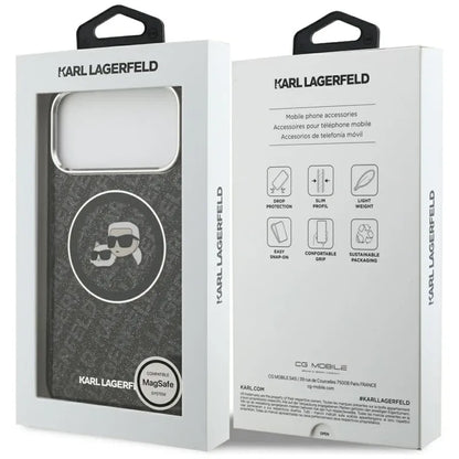 Karl Lagerfeld IML Glitter Karl & Choupette Heads Logo MagSafe - dėklas telefonui iPhone 17 Pro Max (juodas)