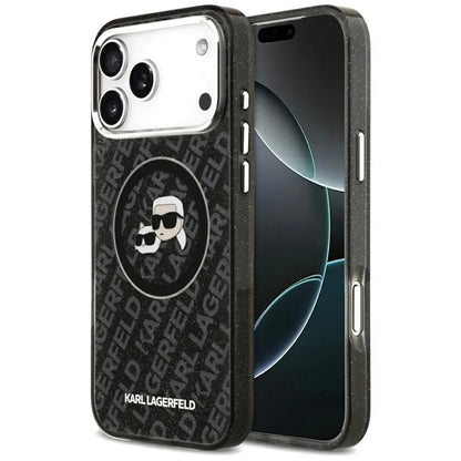 Karl Lagerfeld IML Glitter Karl & Choupette Heads Logo MagSafe - dėklas telefonui iPhone 17 Pro Max (juodas)