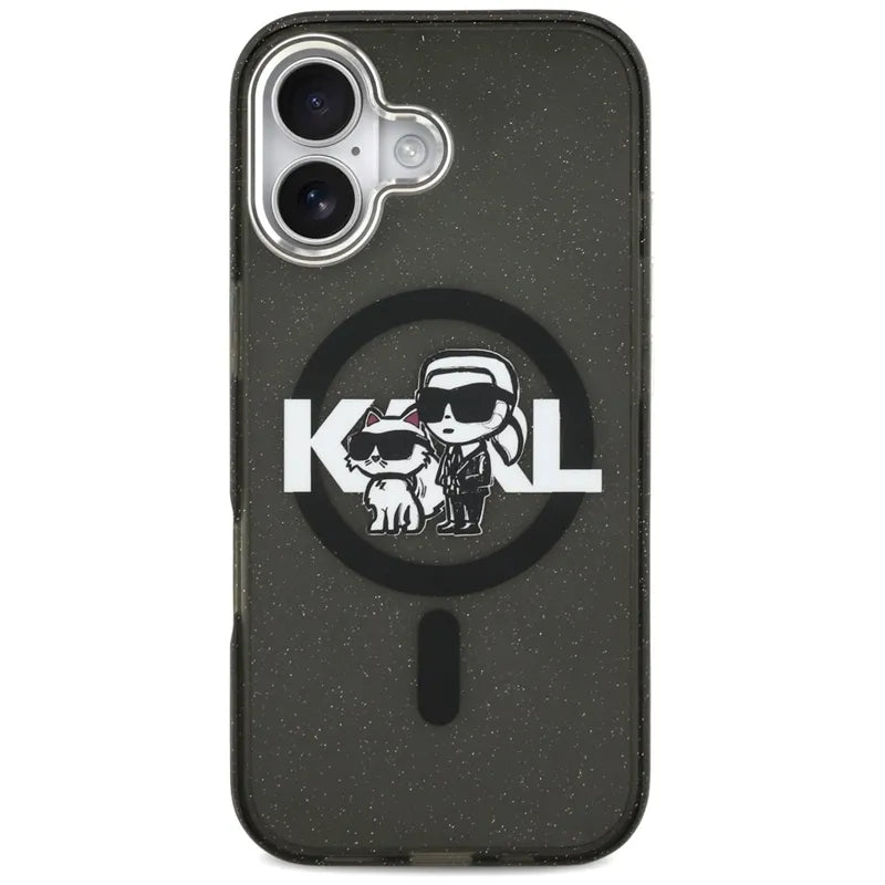 Karl Lagerfeld IML Glitter Karl & Choupette Sketch Logo MagSafe – dėklas iPhone 17 (juodas)