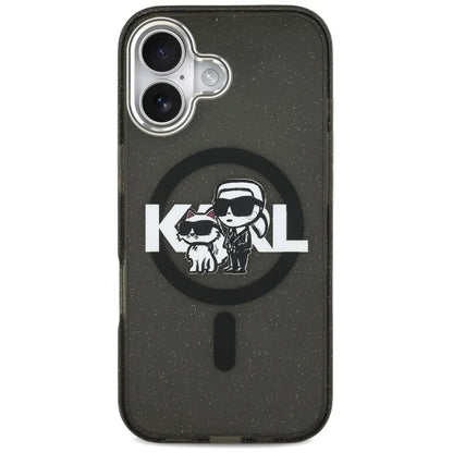 Karl Lagerfeld IML Glitter Karl & Choupette Sketch Logo MagSafe – dėklas iPhone 17 (juodas)