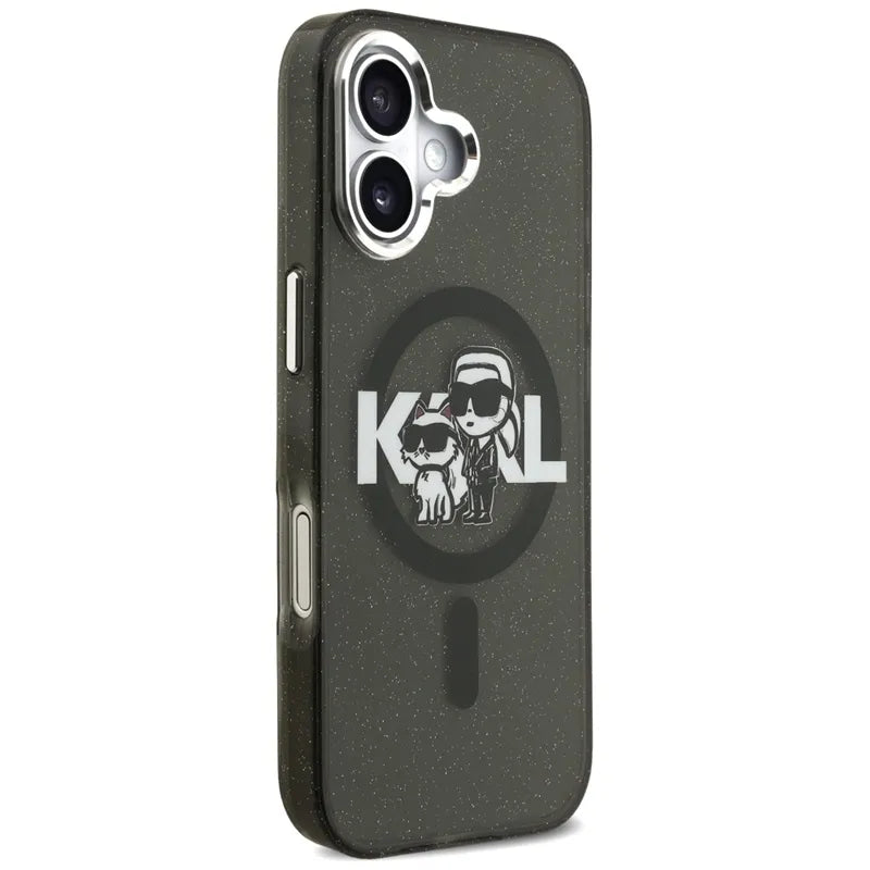 Karl Lagerfeld IML Glitter Karl & Choupette Sketch Logo MagSafe – dėklas iPhone 17 (juodas)
