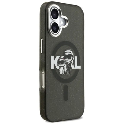 Karl Lagerfeld IML Glitter Karl & Choupette Sketch Logo MagSafe – dėklas iPhone 17 (juodas)
