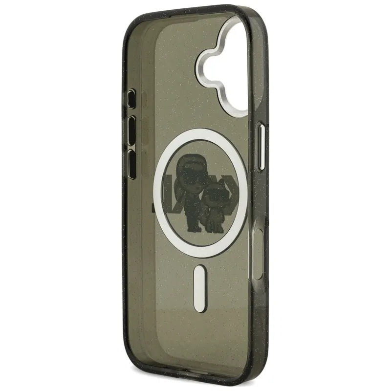 Karl Lagerfeld IML Glitter Karl & Choupette Sketch Logo MagSafe – dėklas iPhone 17 (juodas)