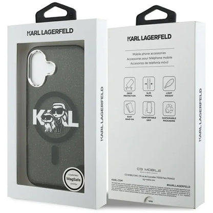 Karl Lagerfeld IML Glitter Karl & Choupette Sketch Logo MagSafe – dėklas iPhone 17 (juodas)