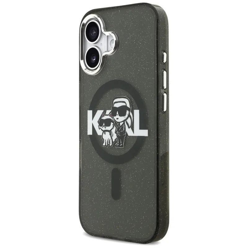 Karl Lagerfeld IML Glitter Karl & Choupette Sketch Logo MagSafe – dėklas iPhone 17 (juodas)