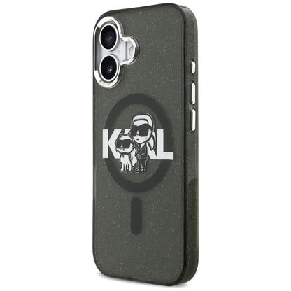 Karl Lagerfeld IML Glitter Karl & Choupette Sketch Logo MagSafe – dėklas iPhone 17 (juodas)