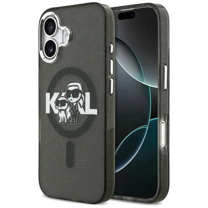Karl Lagerfeld IML Glitter Karl & Choupette Sketch Logo MagSafe – dėklas iPhone 17 (juodas)