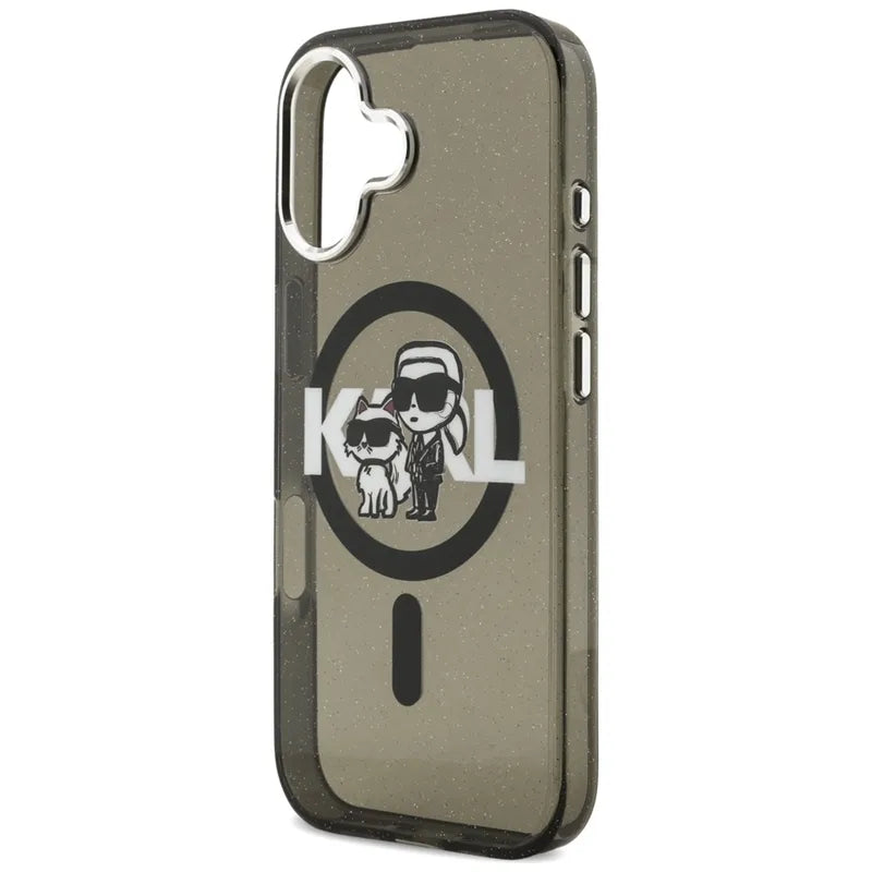 Karl Lagerfeld IML Glitter Karl & Choupette Sketch Logo MagSafe – dėklas iPhone 17 (juodas)