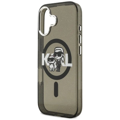 Karl Lagerfeld IML Glitter Karl & Choupette Sketch Logo MagSafe – dėklas iPhone 17 (juodas)
