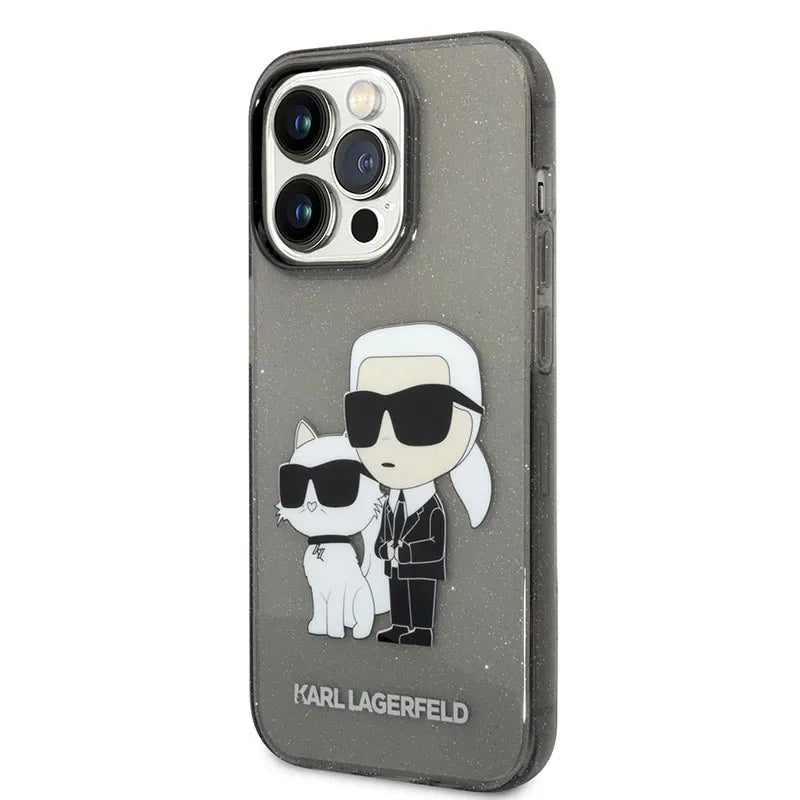 Karl Lagerfeld IML Glitter NFT Karl & Choupette – dėklas iPhone 14 Pro Max (juodas)