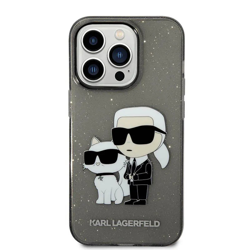 Karl Lagerfeld IML Glitter NFT Karl & Choupette – dėklas iPhone 14 Pro Max (juodas)