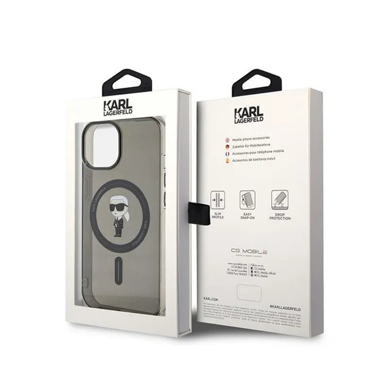 Karl Lagerfeld IML Ikonik MagSafe – „iPhone 15“ dėklas (juodas)