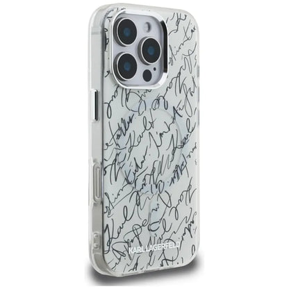 Karl Lagerfeld IML Karl Script Pattern MagSafe - Dėklas iPhone 16 Pro (baltas)