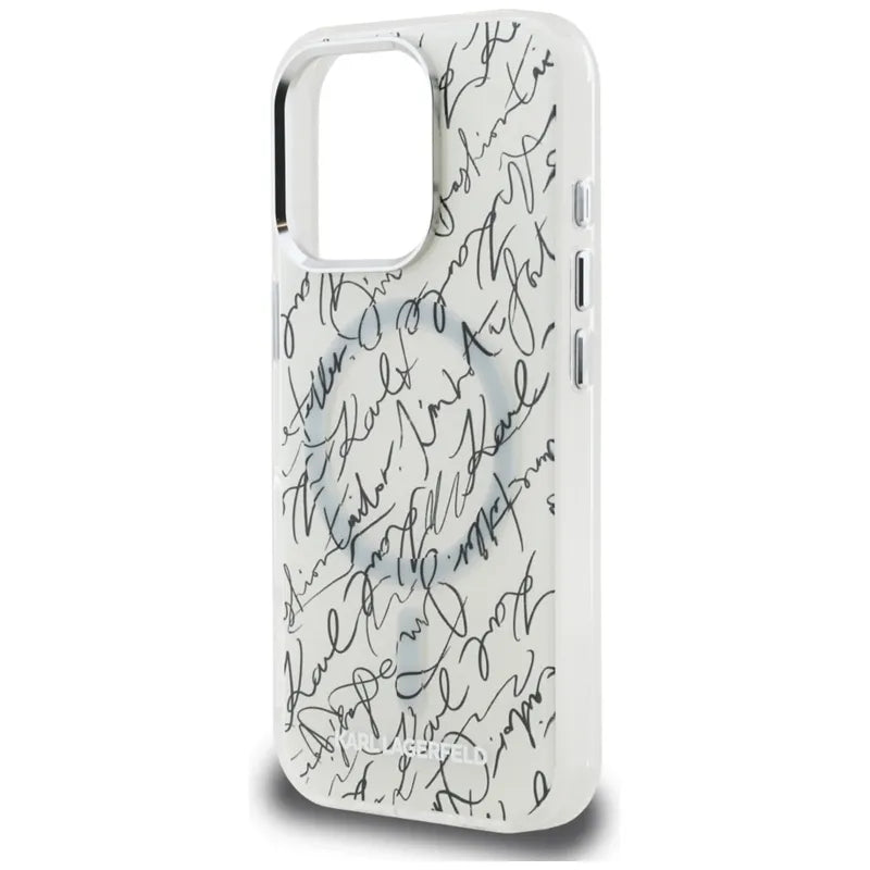 Karl Lagerfeld IML Karl Script Pattern MagSafe - Dėklas iPhone 16 Pro (baltas)