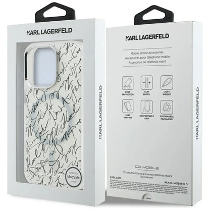 Karl Lagerfeld IML Karl Script Pattern MagSafe - Dėklas iPhone 16 Pro (baltas)