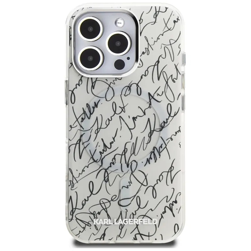 Karl Lagerfeld IML Karl Script Pattern MagSafe - Dėklas iPhone 16 Pro (baltas)