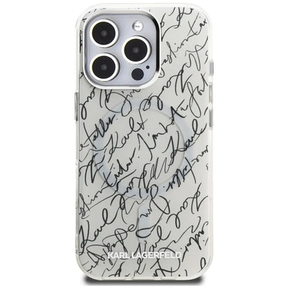 Karl Lagerfeld IML Karl Script Raštas MagSafe Dėklas, skirtas iPhone 16 Pro Max (baltas)