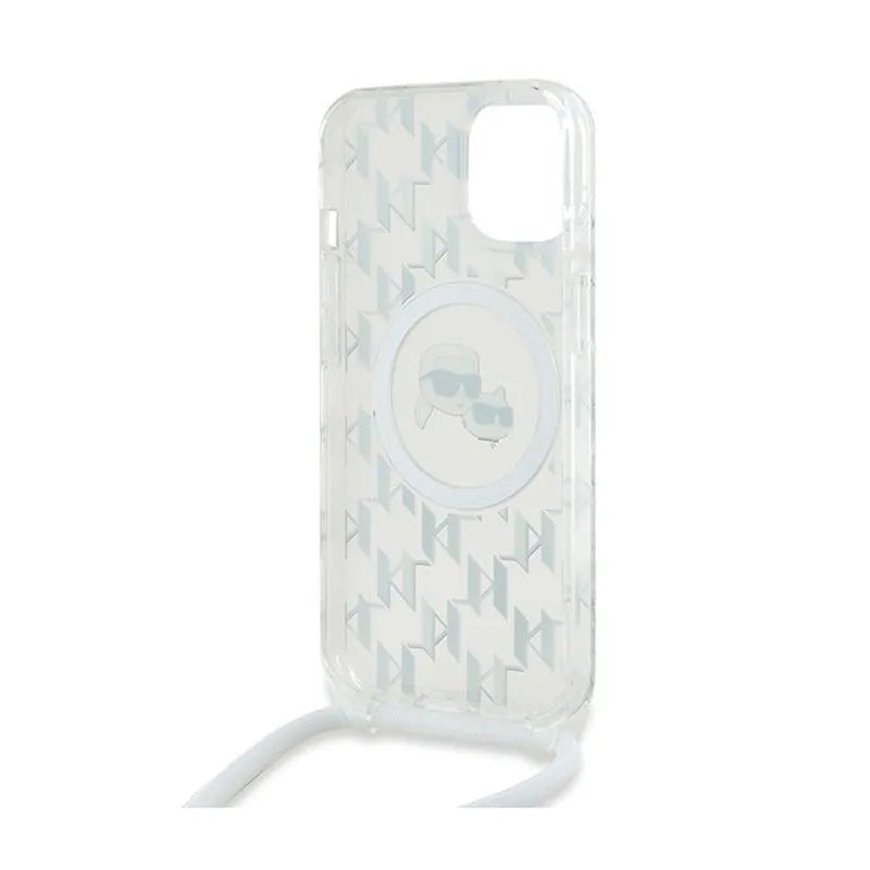Karl Lagerfeld IML krepšys ant peties Monogram Karl & Choupette Head MagSafe – iPhone 15 / 14 / 13 dėklas (skaidrus)