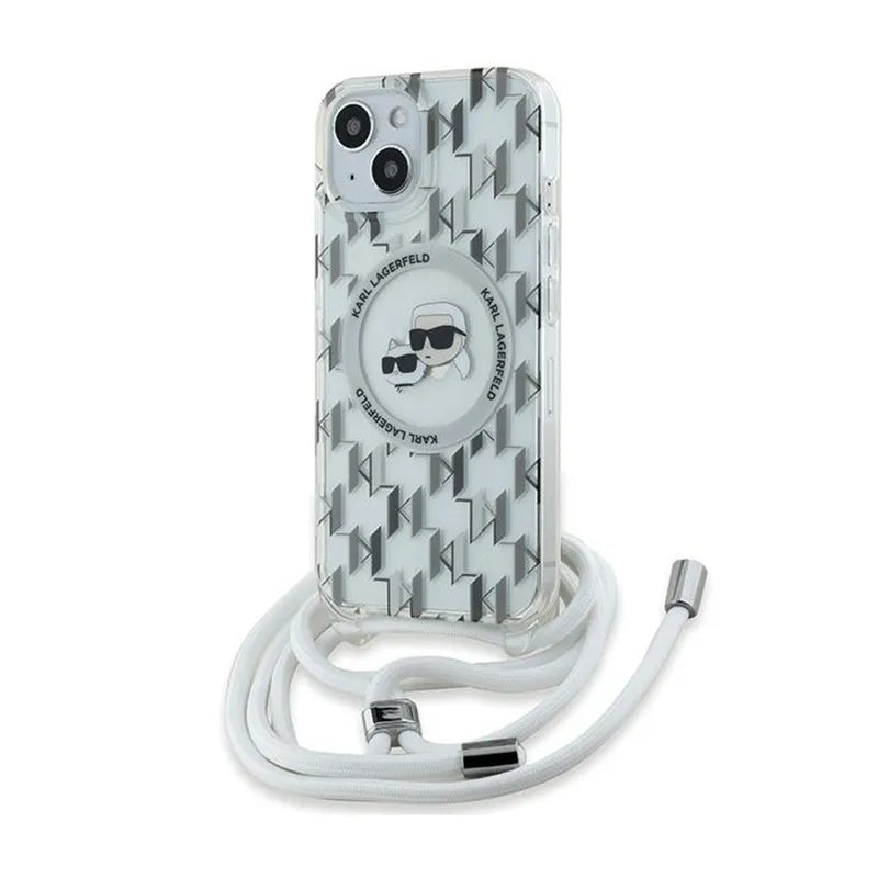 Karl Lagerfeld IML krepšys ant peties Monogram Karl & Choupette Head MagSafe – iPhone 15 / 14 / 13 dėklas (skaidrus)