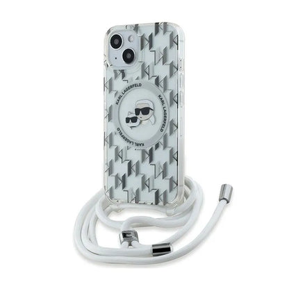 Karl Lagerfeld IML krepšys ant peties Monogram Karl & Choupette Head MagSafe – iPhone 15 / 14 / 13 dėklas (skaidrus)
