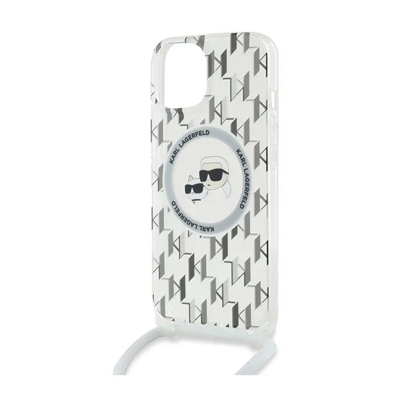 Karl Lagerfeld IML krepšys ant peties Monogram Karl & Choupette Head MagSafe – iPhone 15 / 14 / 13 dėklas (skaidrus)