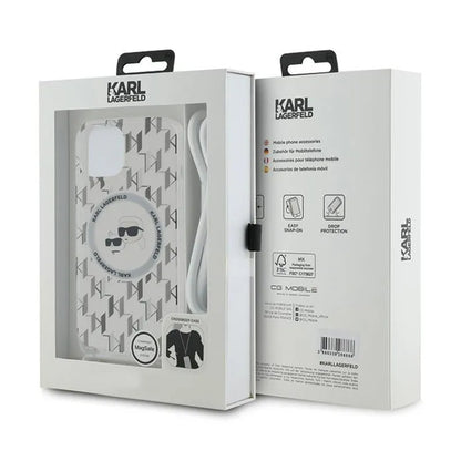 Karl Lagerfeld IML krepšys ant peties Monogram Karl & Choupette Head MagSafe – iPhone 15 / 14 / 13 dėklas (skaidrus)