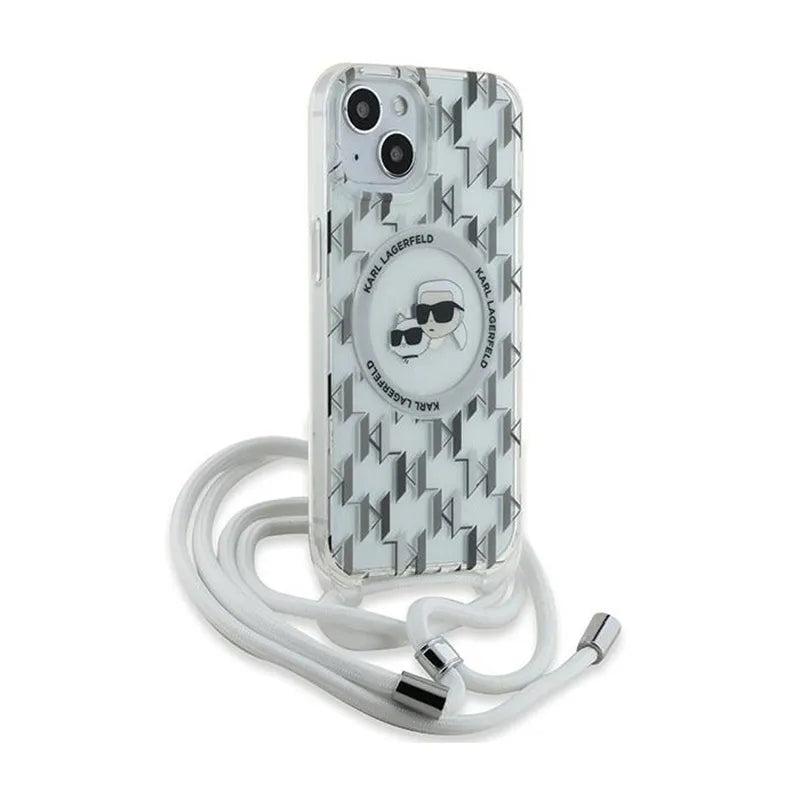 Karl Lagerfeld IML krepšys ant peties Monogram Karl & Choupette Head MagSafe – iPhone 15 / 14 / 13 dėklas (skaidrus)