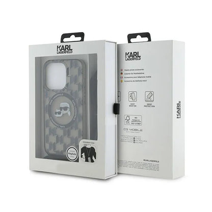 Karl Lagerfeld IML kryžminis krepšys su monograma Karl & Choupette galva MagSafe - dėklas, skirtas iPhone 15 Pro (juodas)