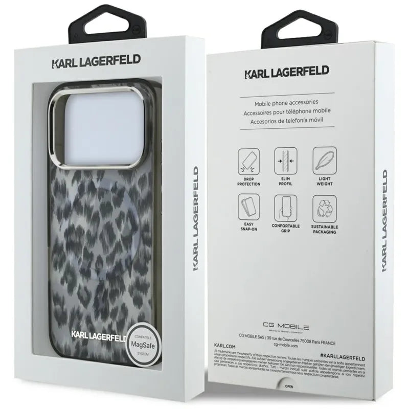 Karl Lagerfeld IML Leopard Pattern MagSafe - Dėklas, skirtas iPhone 17 Pro (juodas)