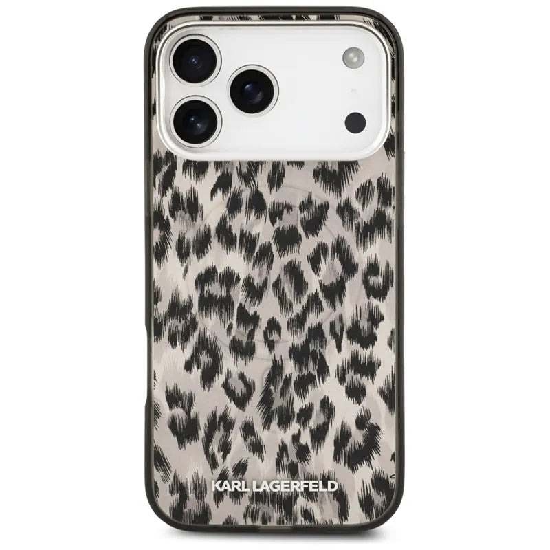 Karl Lagerfeld IML Leopardinis raštas MagSafe dėklas, skirtas iPhone 17 Pro Max (rudas)